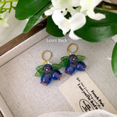 Blueberry Kidney earwire Earrings, Glass Fruit Dangle Earrings, Berry Drop Earrings, Fruit Jewelry Gift For Her